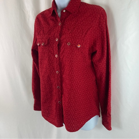 VINTAGE Adobe Rose Western Snap Blouse L - Picture 11 of 11